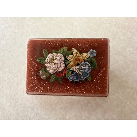 Antique Victorian Florentine floral pietra dura 18kt gold framed brooch pin - Picture 3 of 9